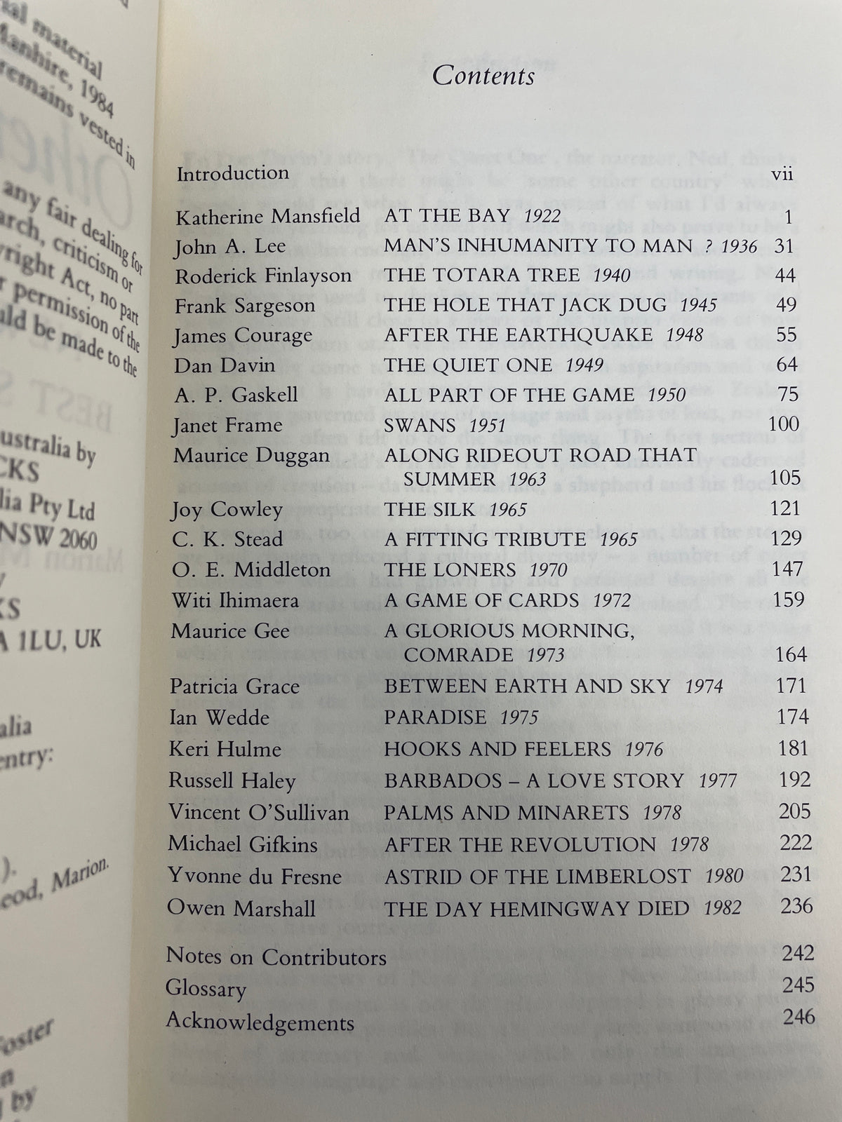 Some Other Country: New Zealand’s best short stories - Marian McLeod and Bill Manhire (Eds)