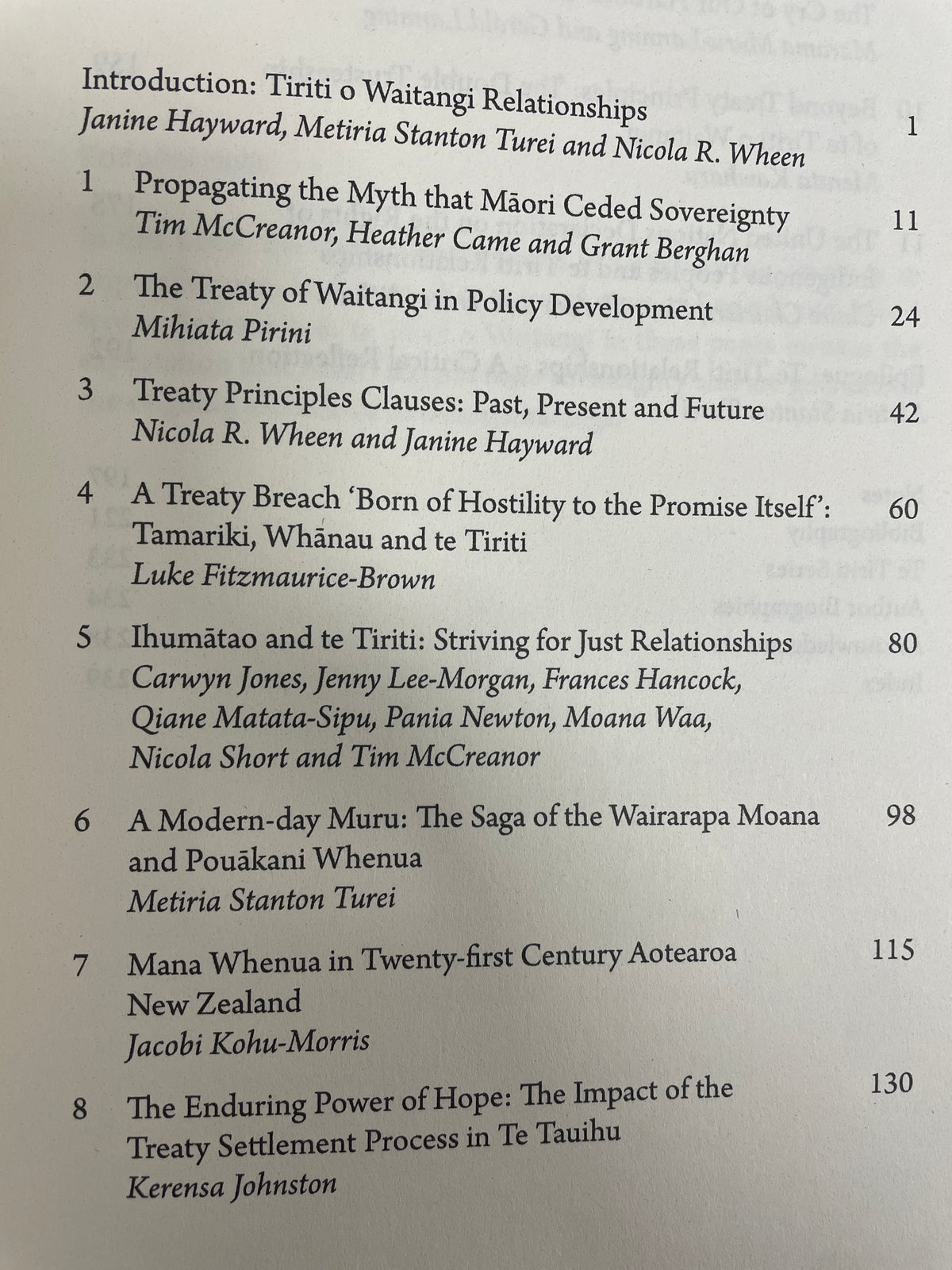 Te Tiriti o Waitangi Relationships: people, politics and law - Metiria Stanton Turei, Nicola R. Wheen and Janine Hayward (eds)
